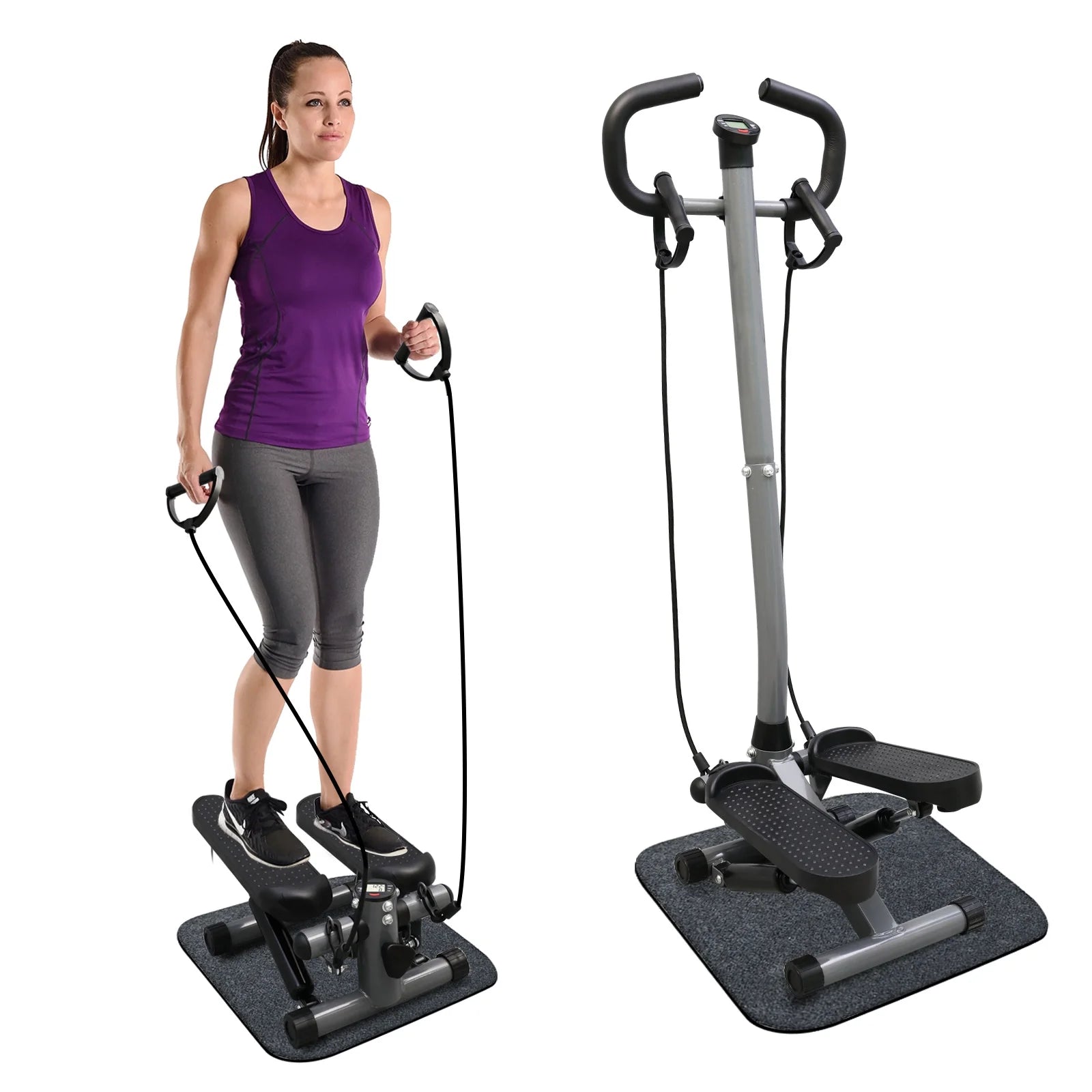 Steppers for Exercise, Mini Stair Stepper with Resistance Bands and Handlebar, 2 Ways to Use, Stair Climber Fitness Exercise Equipment for Full Body Training, 220 Lbs Weight Capacity